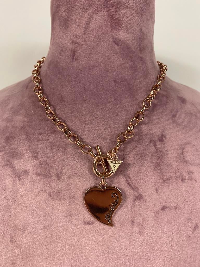 GUESS ketting – roségoudkleur – hart hanger, Verzenden, Zo goed als nieuw, Nvt, Roze