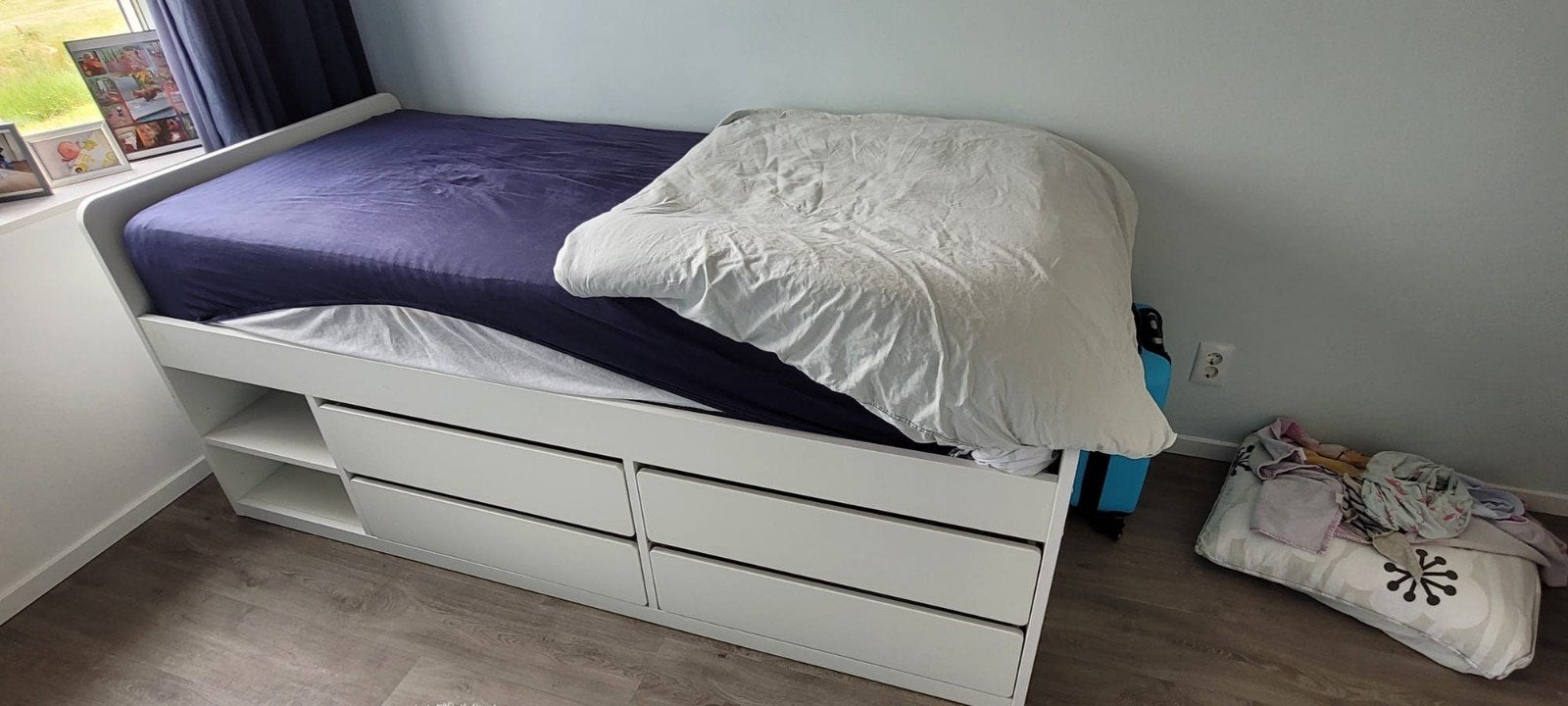 Wit bed IKEA met opberglades en lattenbodem, Ophalen, Gebruikt, 90 cm, Eenpersoons