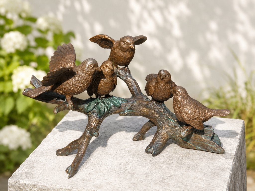 5 VOGELS OP TAK / bronzen beeld / nieuw, Nieuw, Info@huisentuindecoratiemarie.nl, Huis en tuin decoratie marie, Dierenbeeld