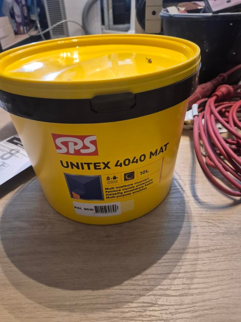 SPS Unitex 4040 Mat muurverf RAL 9010, 10L ongeopend, Doe-het-zelf en Verbouw, 5 tot 10 liter, Wit, Nieuw, Ophalen of Verzenden
