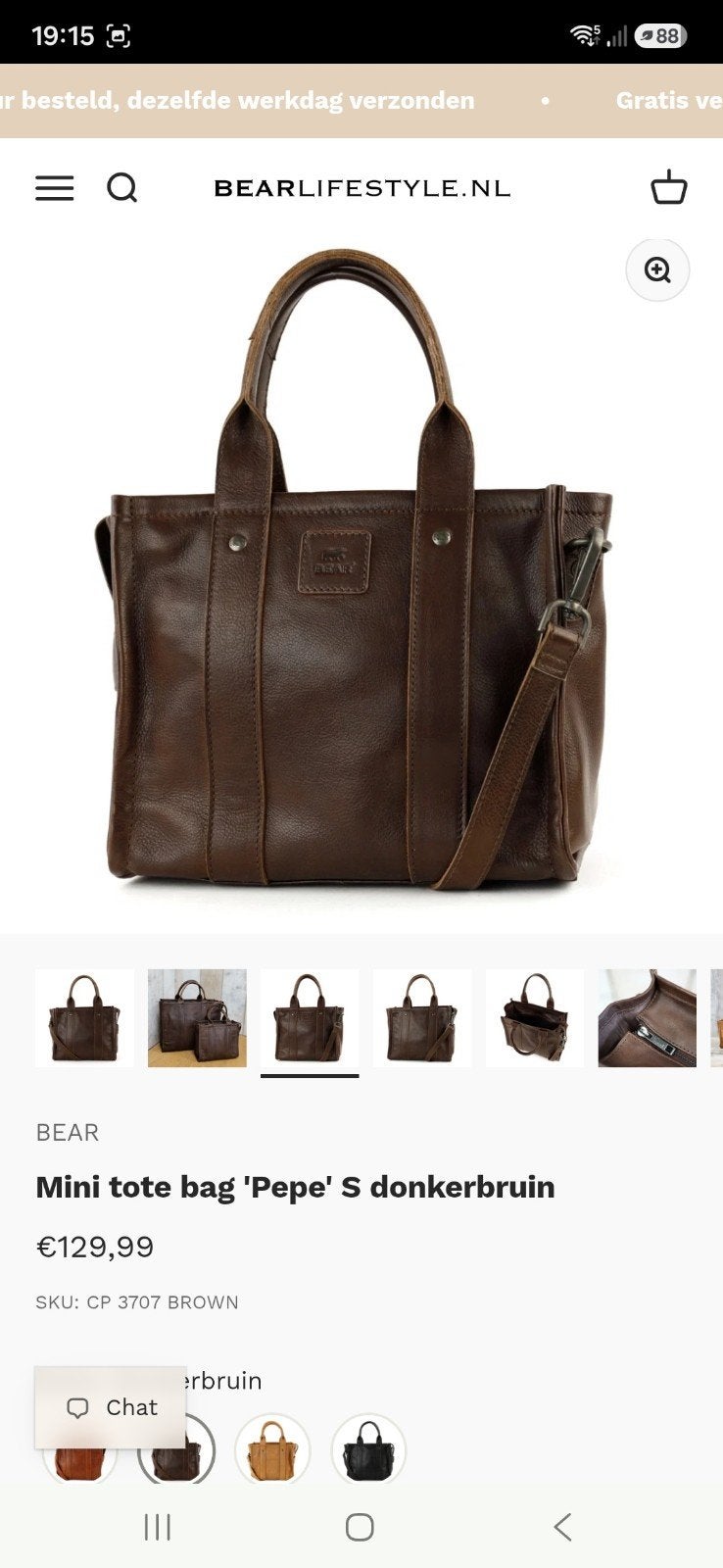 handtas schoudertas mini tote bag pepe S Bear donkerbruin, Ophalen of Verzenden, Nieuw, Bruin, Minder dan 35 cm