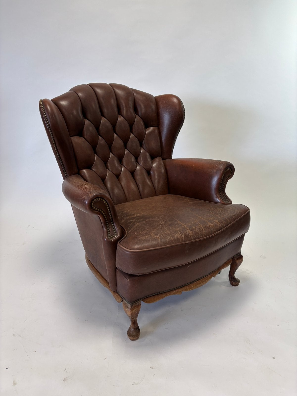 Leren oorfauteuil - Vintage, Ophalen, Gebruikt, 100 tot 125 cm, Chesterfield