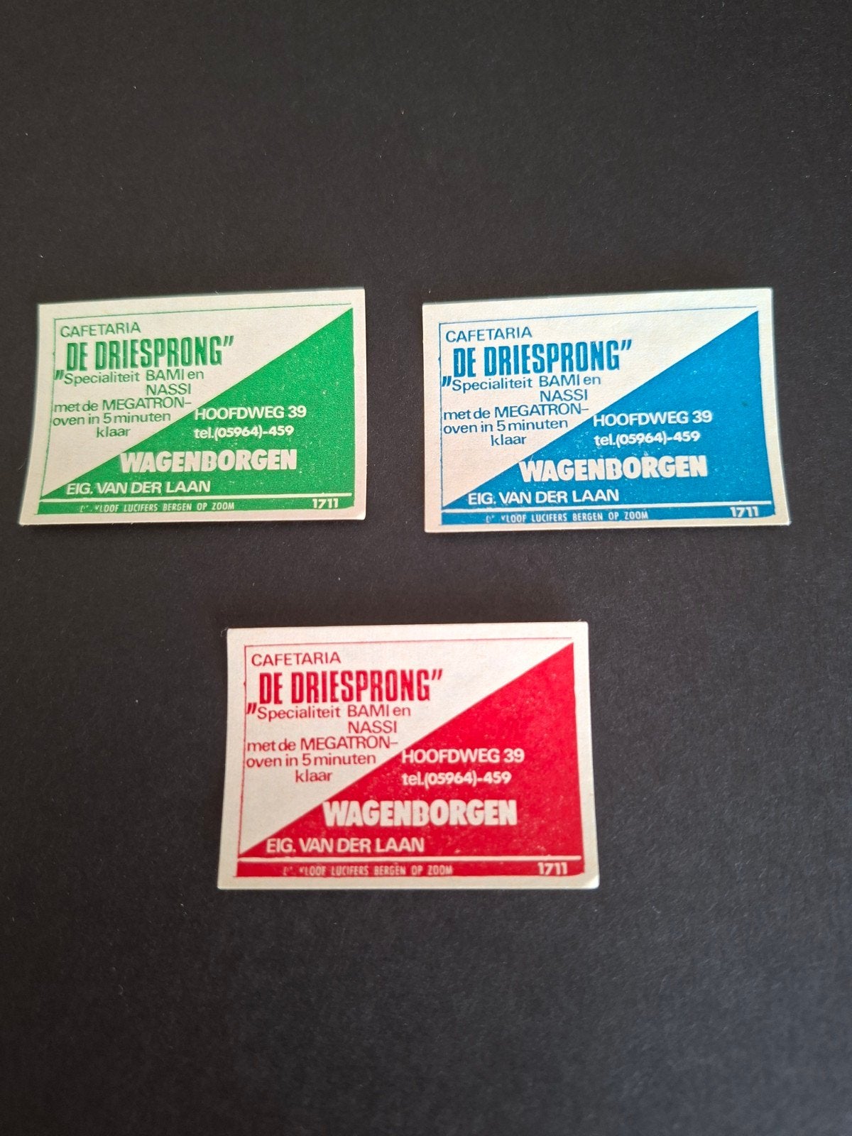 Lucifermerken Wagenborgen, Cafetaria "De Driesprong", Verzamelen, Verzenden, Zo goed als nieuw, Luciferdoosjes of -merken