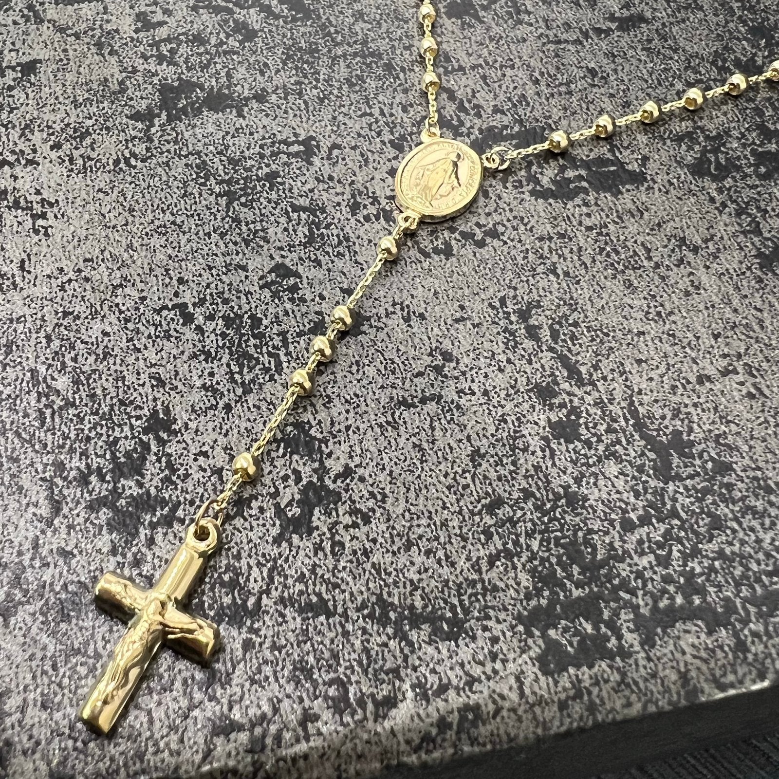 14 karaat gouden rozenkrans ketting kruis, Ophalen of Verzenden, Nieuw, Goud