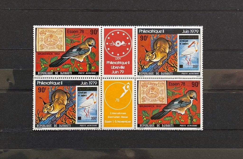 Djibouti 1978 Postfris Vlaamse Gaai Lepelaar Woestijn Lynx, Ophalen of Verzenden, Postfris, Dier of Natuur
