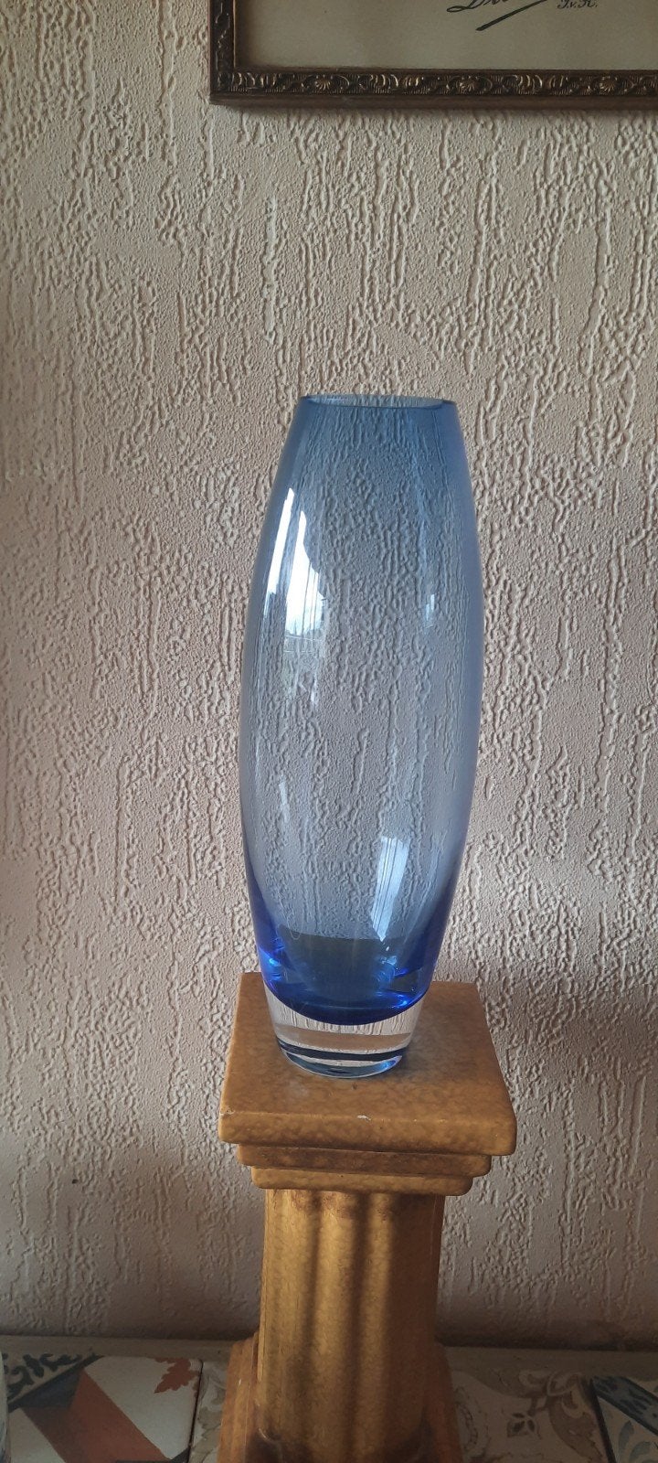 Vintage vaas,blauw glas,dikke bodem,Scandinavisch design., Ophalen of Verzenden