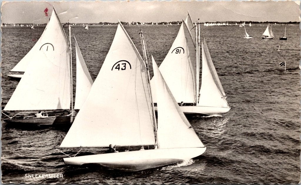 Sneek - 9 oude ansichtkaarten Sneekermeer & Martinuskerk III, Verzenden, 1940 tot 1960, Gelopen, Friesland