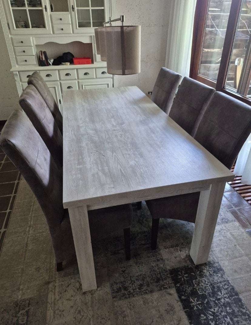 Uitschuifbare eettafel + 6 stoelen, Ophalen, Gebruikt, 200 cm of meer, 50 tot 100 cm