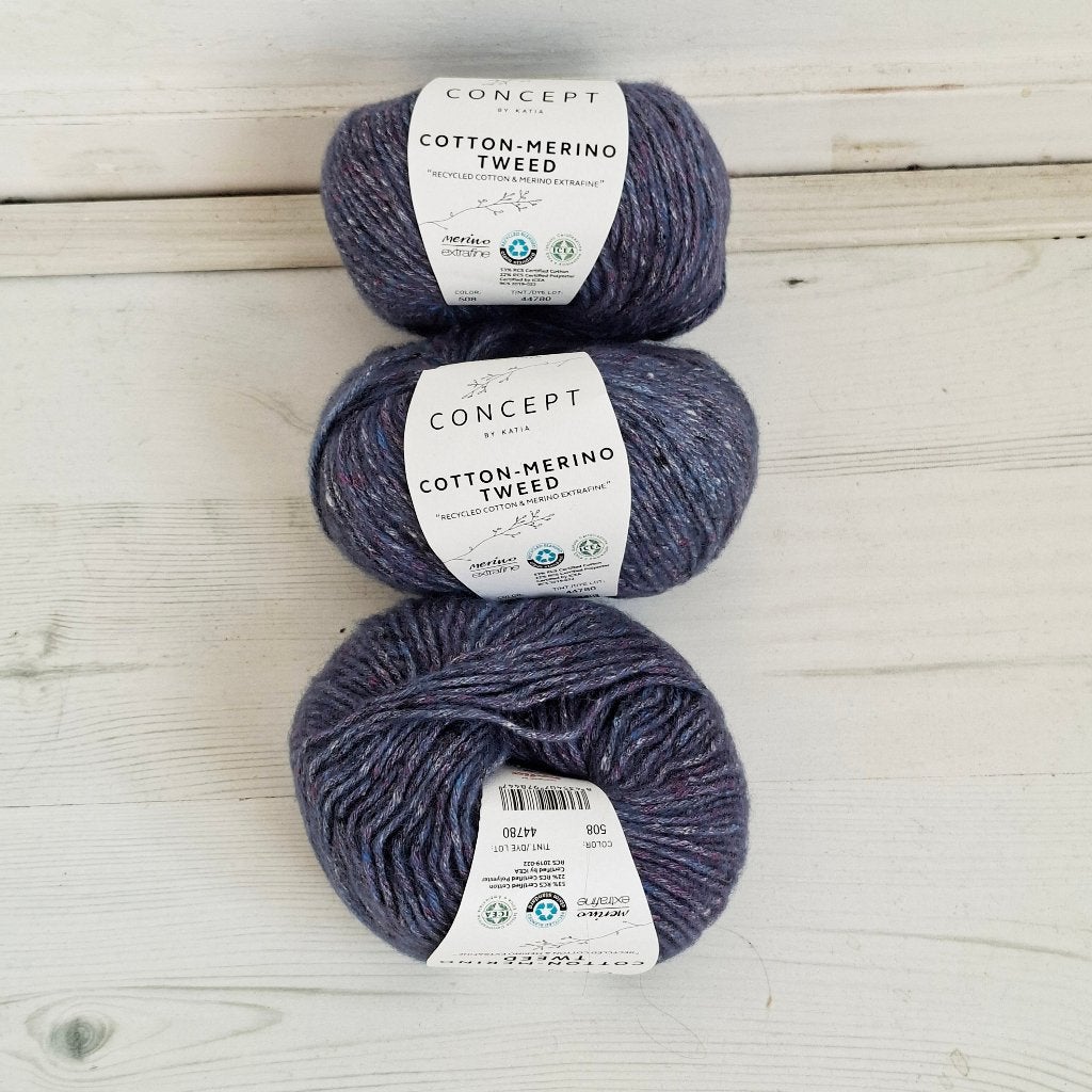 3 bollen Katia Concept, cotton-merino tweed, blauw, Verzenden, Nieuw, Breien of Haken, Wol of Garen