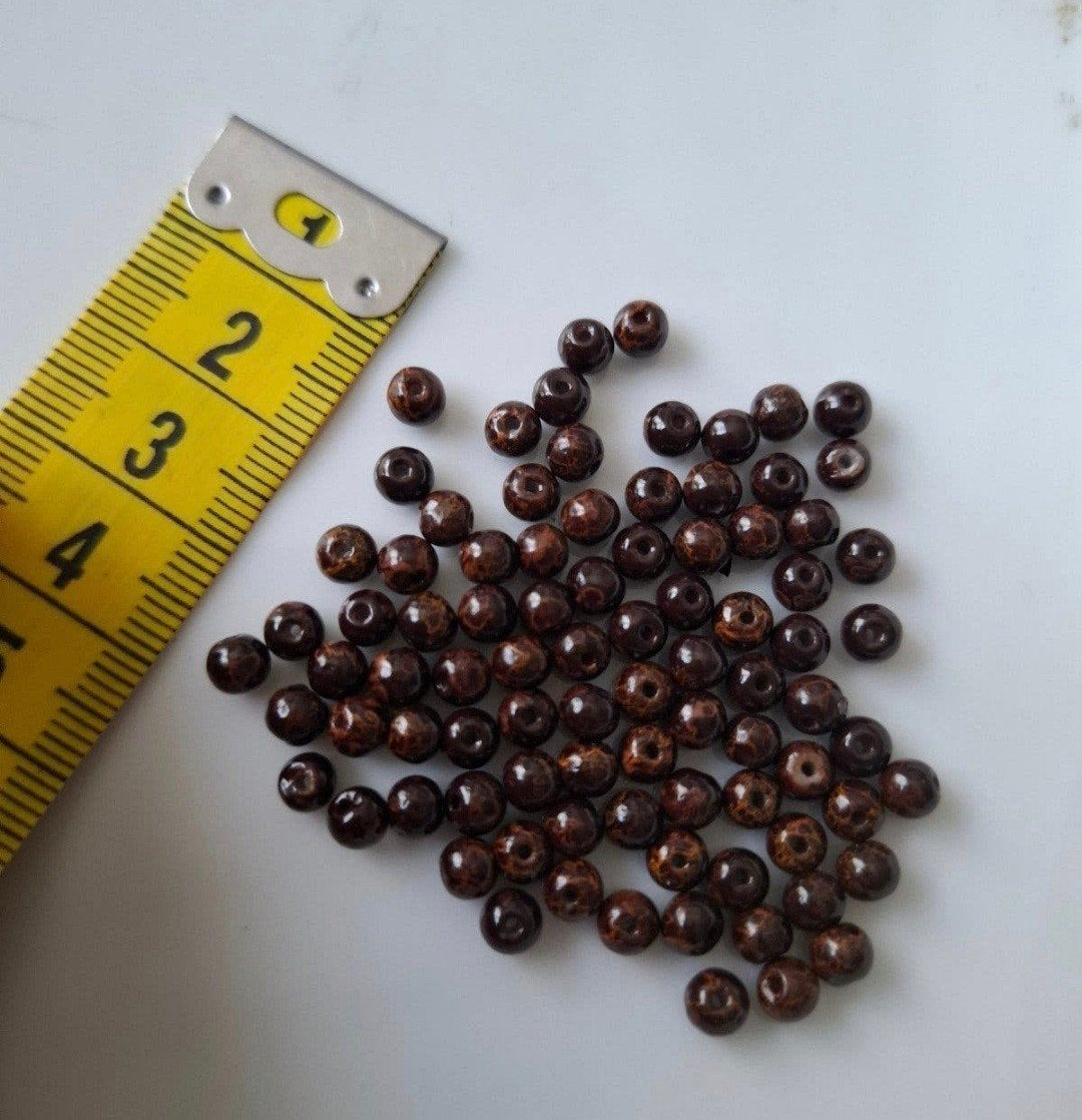 87 stuks 4 mm gemeleerde glaskralen bruin kralen partij, Kraal, -, -, Nieuw