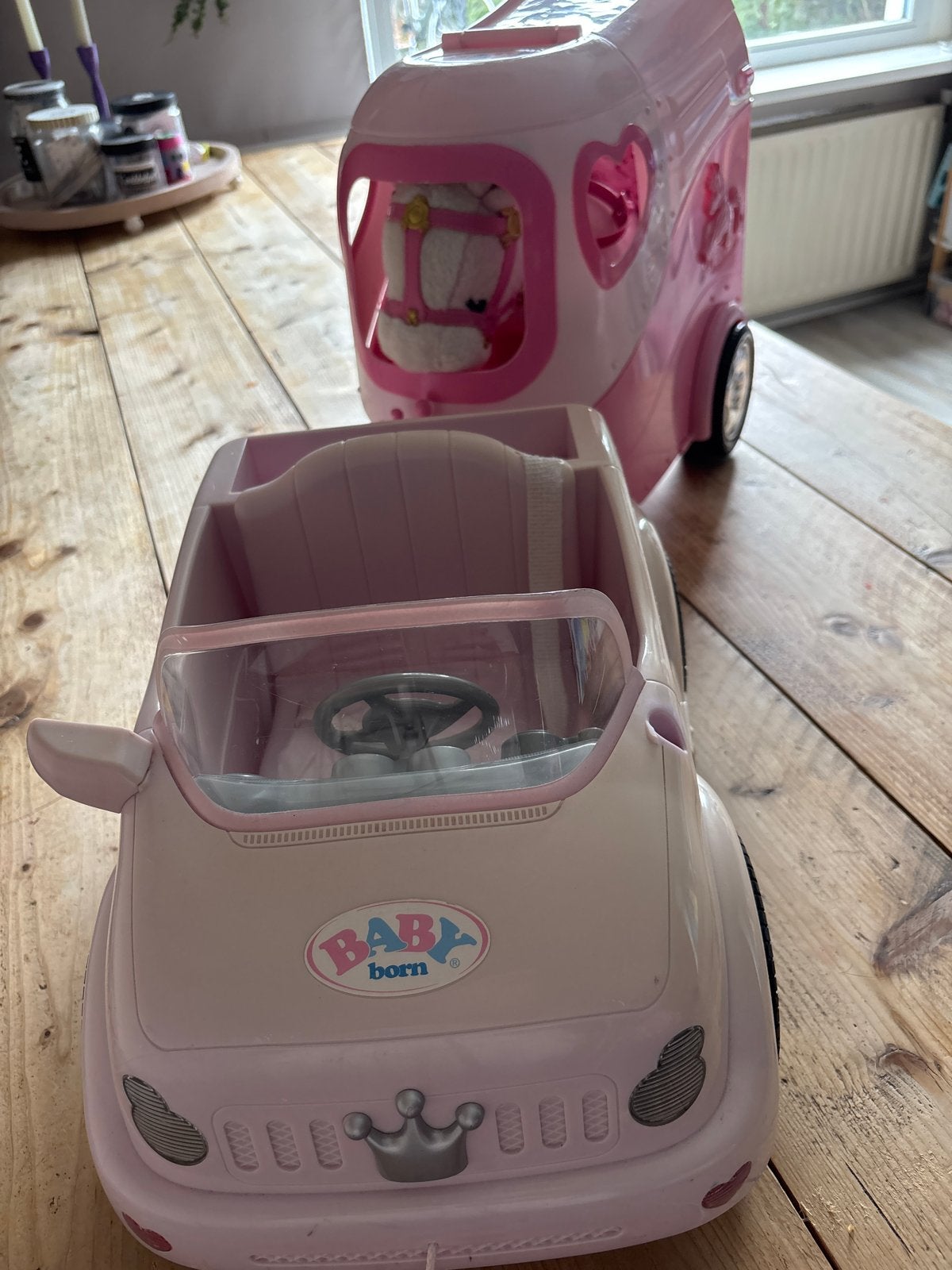 BABY born auto met paardentrailer en paard, Ophalen of Verzenden, Gebruikt
