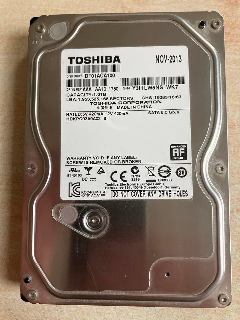 Toshiba 1TB HDD SATA 6 - Interne 3,5 inch Harde Schijf, Computers en Software, Harde schijven, Intern, Gebruikt, Verzenden, Server