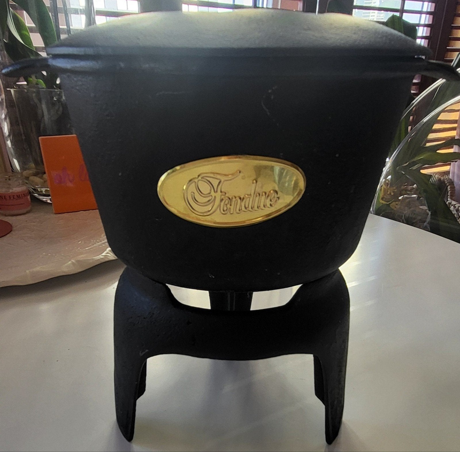 Gietijzeren Fonduepan incl Brander en Vorken, Ophalen, Zo goed als nieuw, Brander, Fondueset