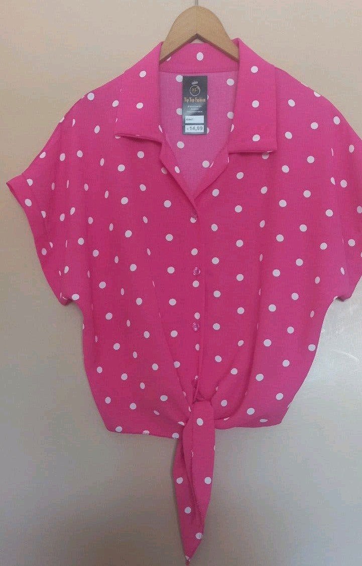 Roze/witte polkadot knoopblouse mt 38, Tip Top Fashion, Ophalen of Verzenden, Nieuw, Maat 38/40 (M)