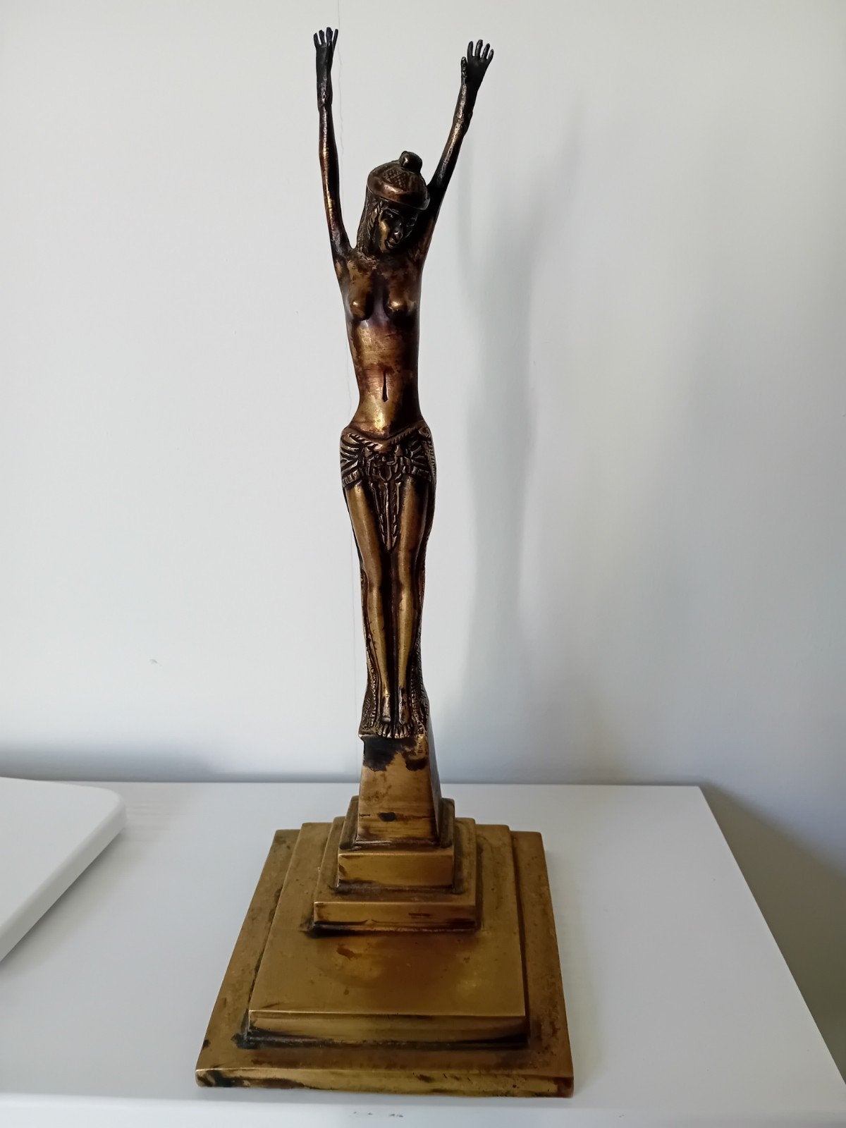 Bronzen Art Deco Beeld Egyptische Danseres, Art deco, Ophalen of Verzenden, Brons, 20 - 50 cm