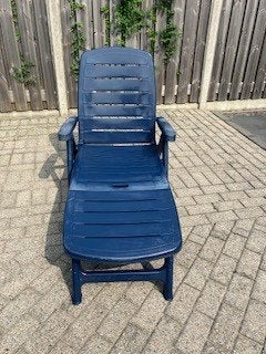 Ligstoel / Tuinstoel 5 standen blauw met kussen Flair Plasir, Ophalen, Gebruikt, Kunststof, Verstelbaar