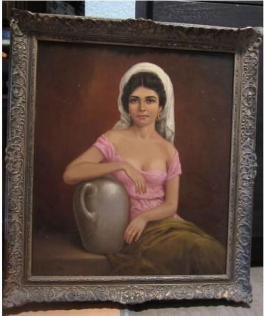 vintage schilderij ``Zuiderse Schone`` 60er jaren, Ophalen, Zo goed als nieuw, 50 tot 75 cm, Schilderij
