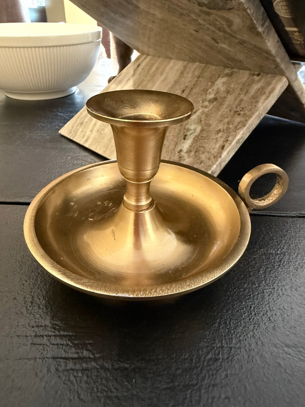 Vintage looking Messing Kandelaar met Handvat, Ophalen of Verzenden, Nieuw, Goud, Kandelaar