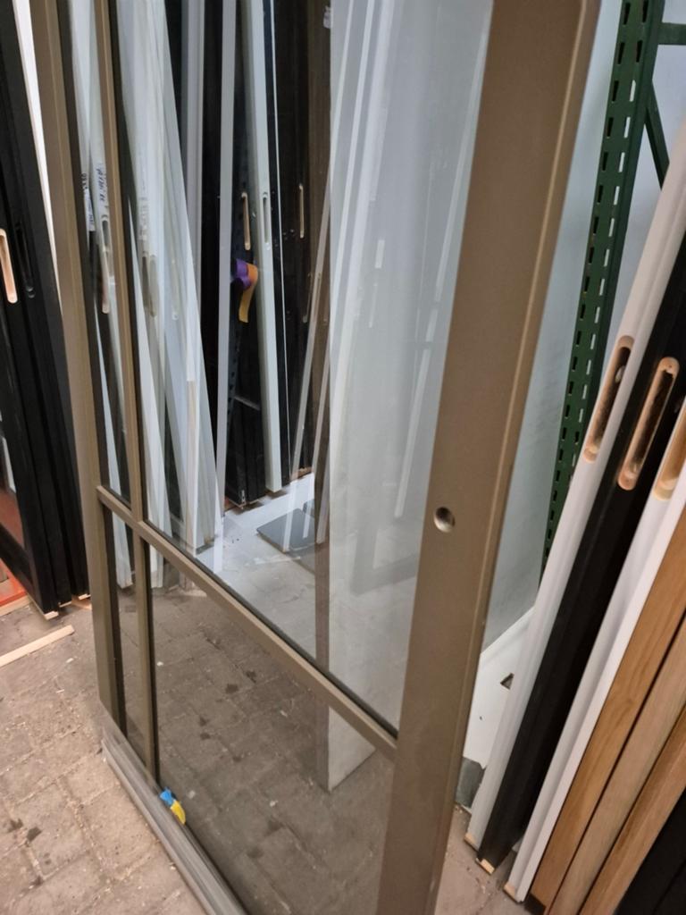 93x211,5cm binnendeur opdek L brons staallook rookglas SL55, Ophalen, 80 tot 100 cm, ., Binnendeur
