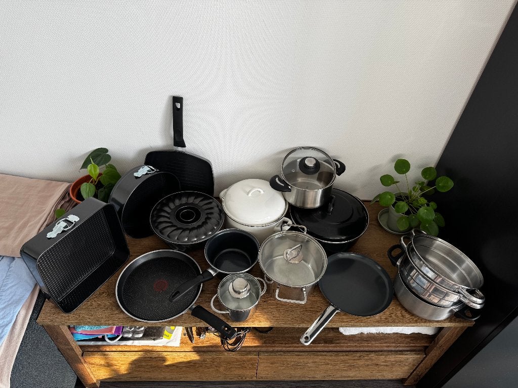 pannen, servies, koekenpannen, vork, mes, Zilver, Ophalen of Verzenden, Overige materialen, Overige merken