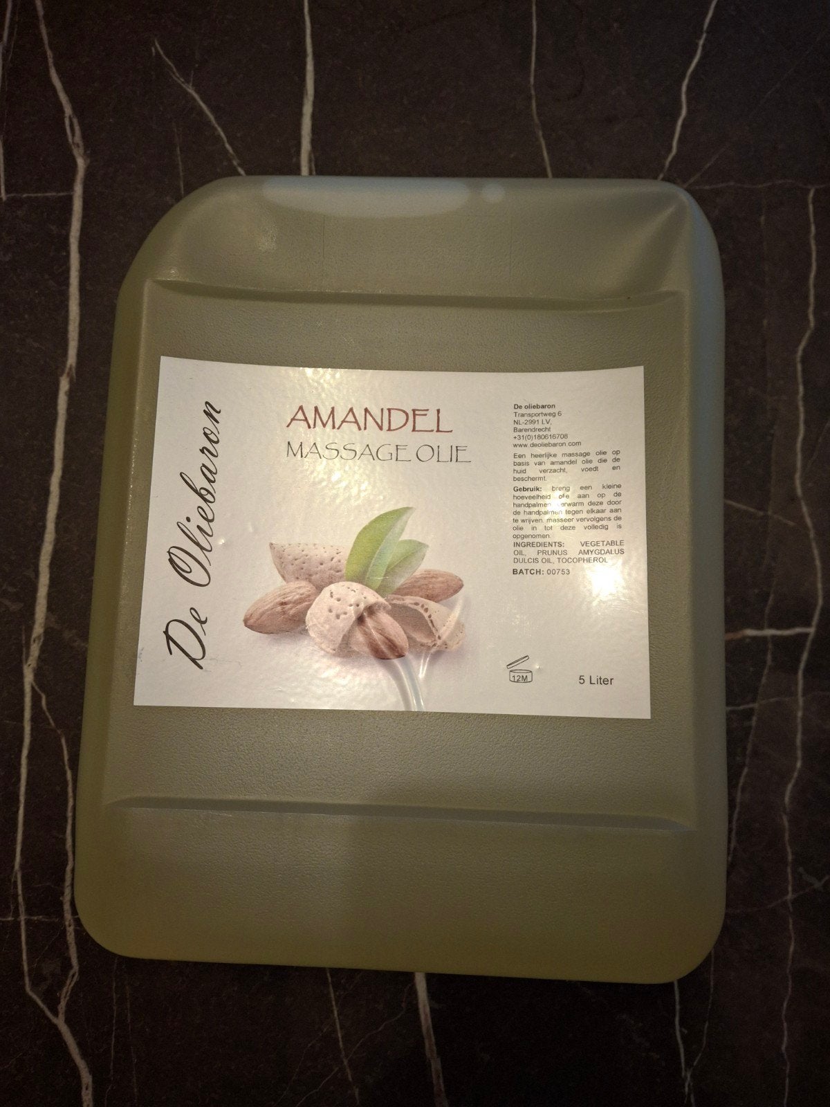 De Oliebaron Amandel Massage Olie 5 Liter, Ophalen of Verzenden, Nieuw, Bodylotion, Crème of Olie