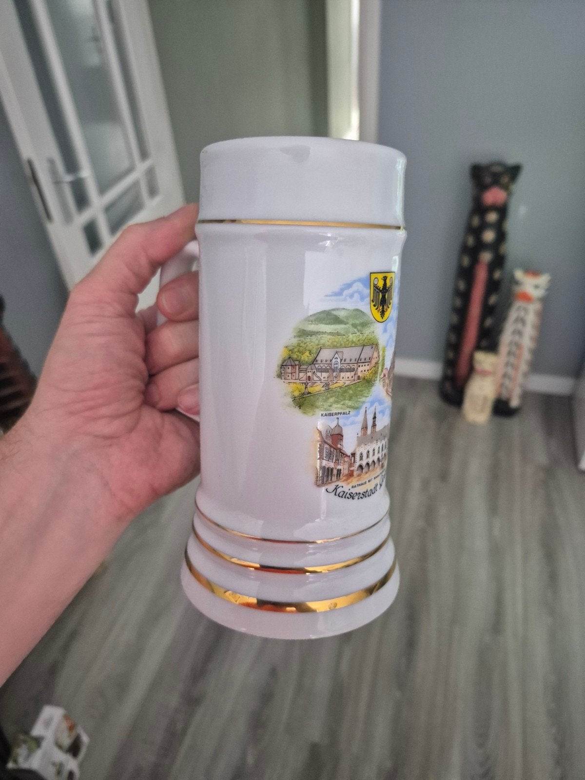 Vintage Bierpul Kaiserstad Goslar Keramiek met Goudaccenten, Ophalen of Verzenden, Steen/keramiek, Wit, Overige merken