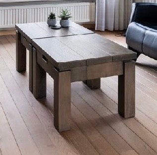 Set van 2 robuuste salon/bijzettafels, Ophalen, Gebruikt, 50 tot 100 cm, Overige houtsoorten