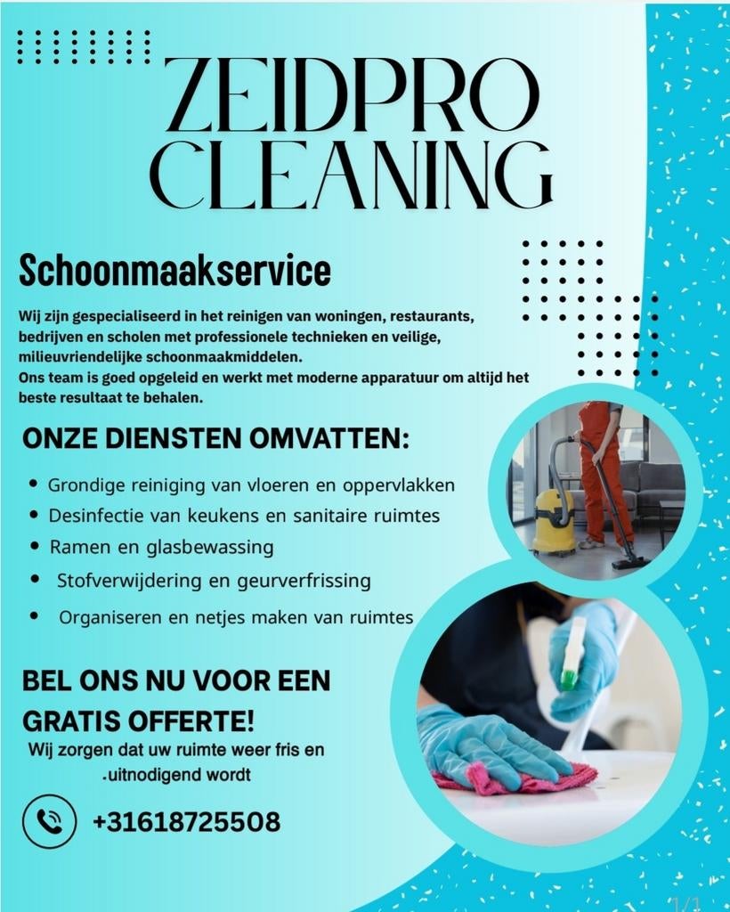 Zzp met 6 jaar werkervaring in de schoonmaak, Vast contract, Vanaf 5 jaar, Overige niveaus, 33 - 40 uur