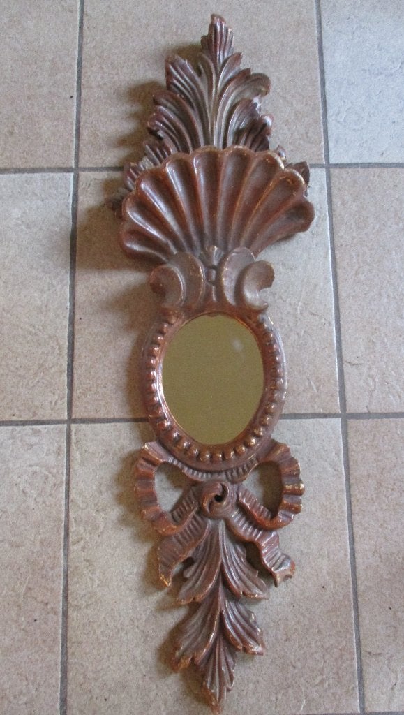 Spiegel klassiek wandspiegel hout Schelp en Strik verguld, Antiek en Kunst, Ophalen