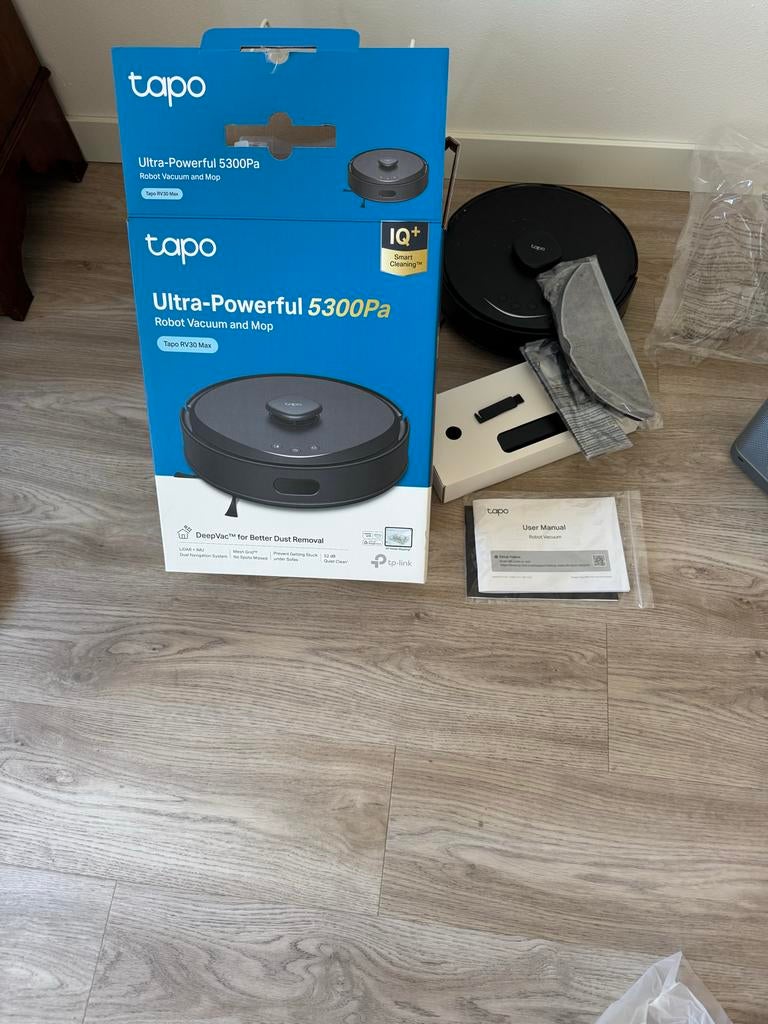 Tapo RV30 Max Robotstofzuiger en Dweil - ZGAN in doos, Ophalen, Zo goed als nieuw, Robotstofzuiger, 2000 watt of meer