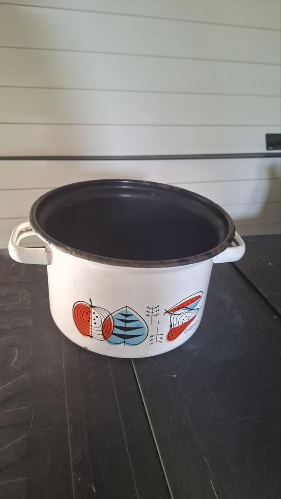 Vintage emaille pan met fruitdecoratie, Antiek en Kunst, Antiek | Emaille, Ophalen of Verzenden