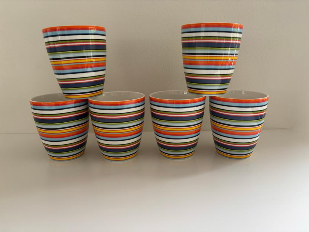 Set van 6 iittala origo bekers in goede staat, Gebruikt, Overige typen, Ophalen of Verzenden, Overige stijlen