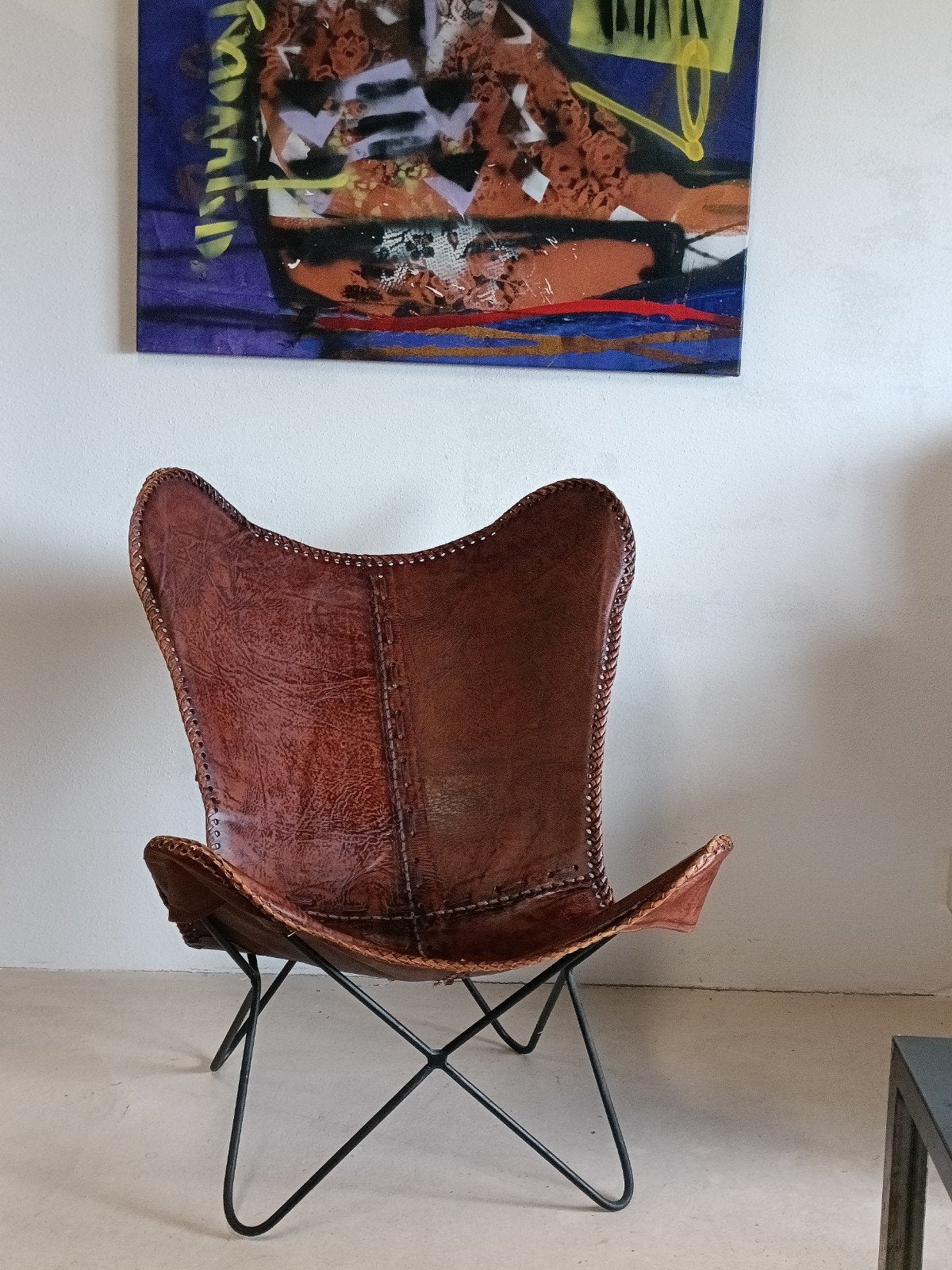 Vlinderstoel van Dik leer, Minder dan 50 cm, Ophalen of Verzenden, Zo goed als nieuw, Leer