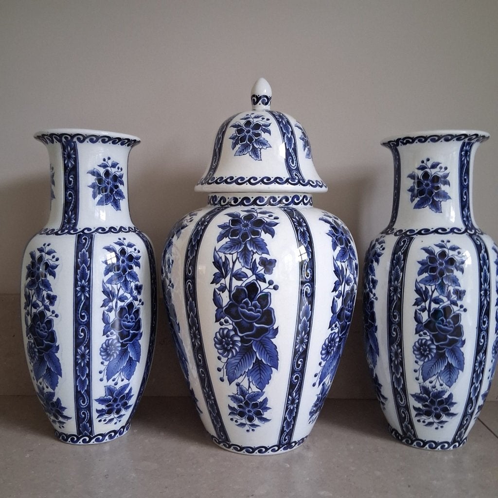 Grote Vintage Delfts Blauw keramische urn vazen set, Ophalen