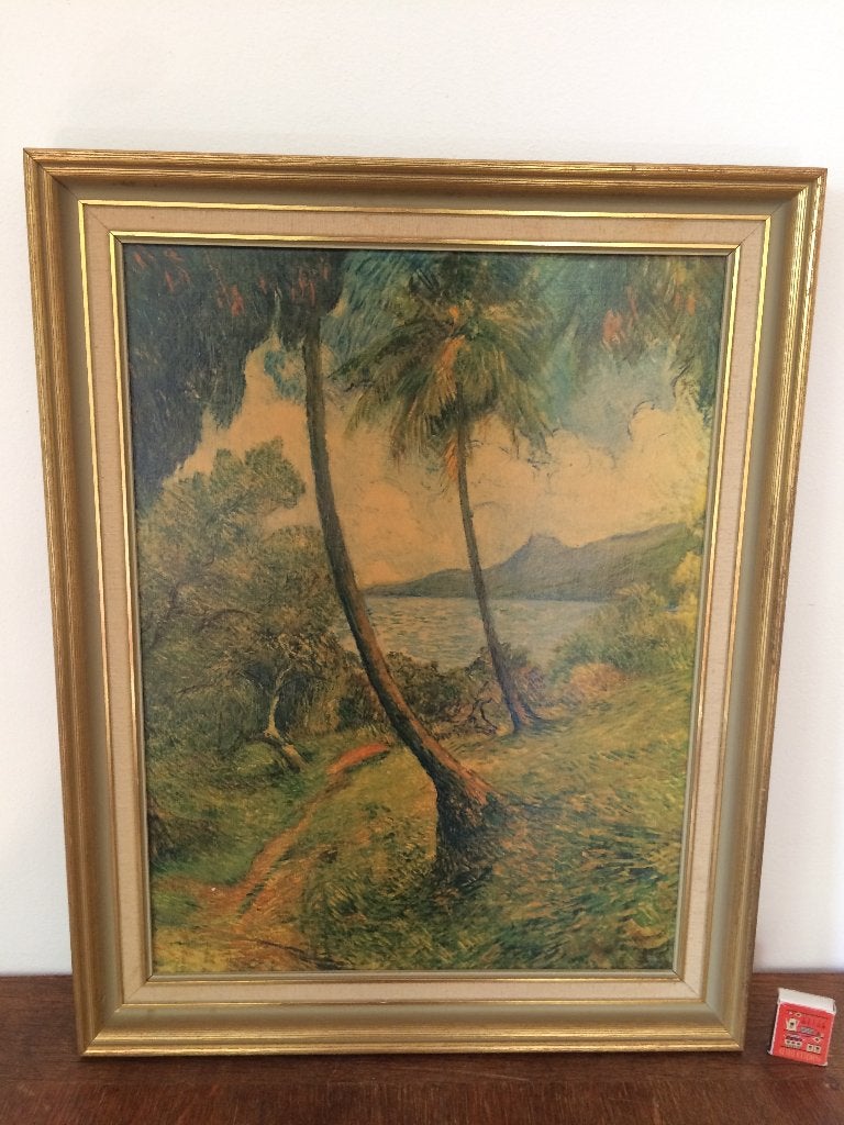 Charles Laval Landschap van Martinique 1887 oud schilderij, 50 – 75, Minder dan 50 cm, Gebruikt, Ophalen of Verzenden