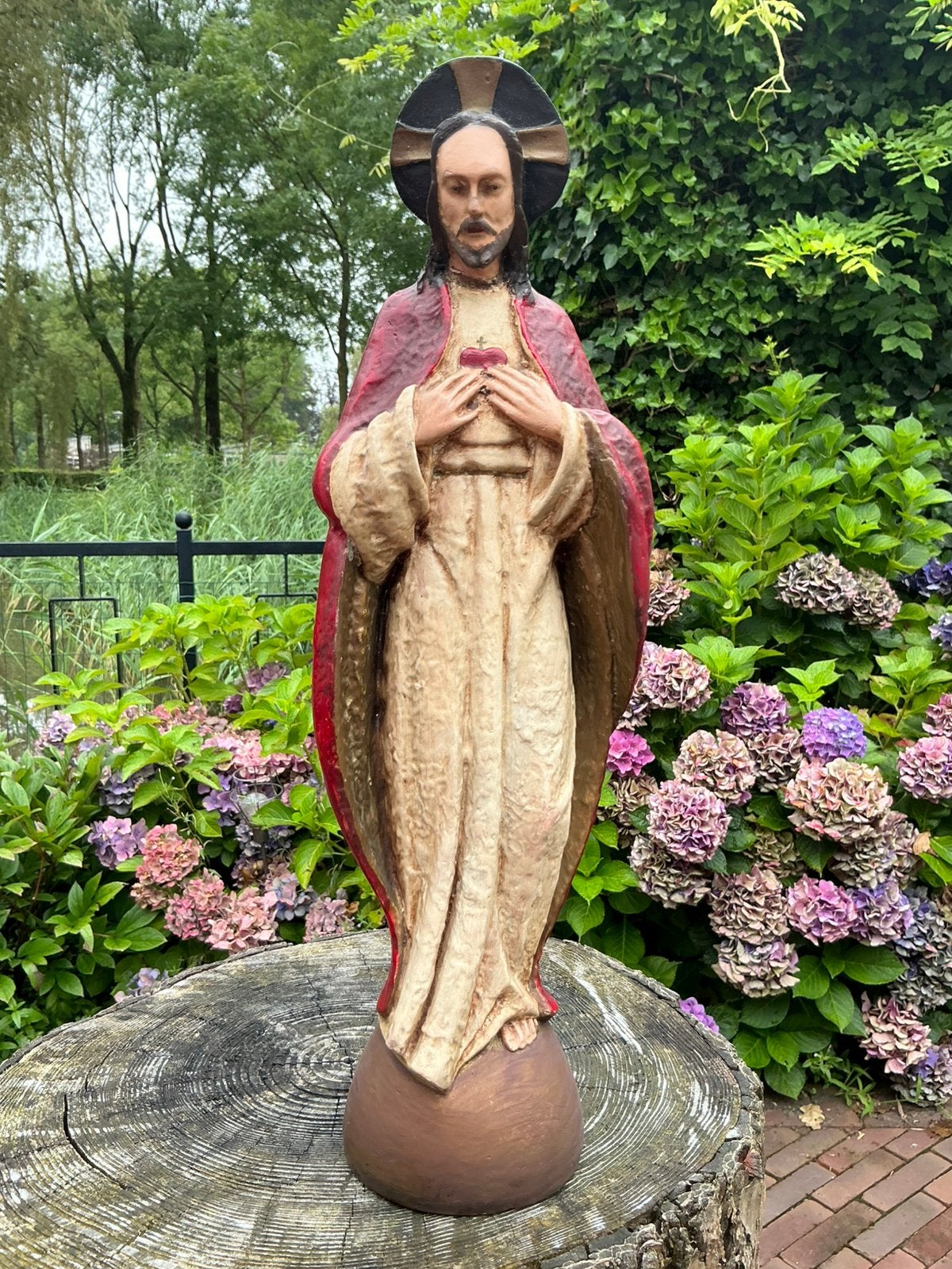 Antiek heilige Beeld ❤️ Jezus Heilig Hart, Ophalen of Verzenden