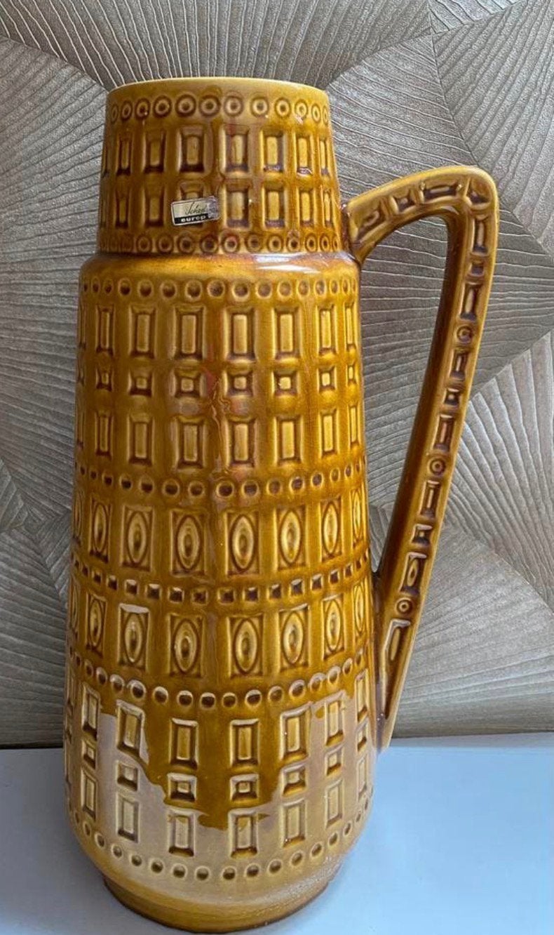 Grote vintage vloervaas met handvat Scheurich West Germany, Huis en Inrichting, Woonaccessoires | Vazen, Gebruikt, Overige kleuren