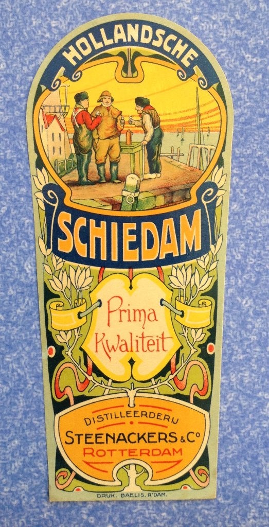 vintage etiket Hollandsche Schiedam jenever, Verzamelen, Merken en Reclamevoorwerpen, Verzenden, Nieuw, Overige typen