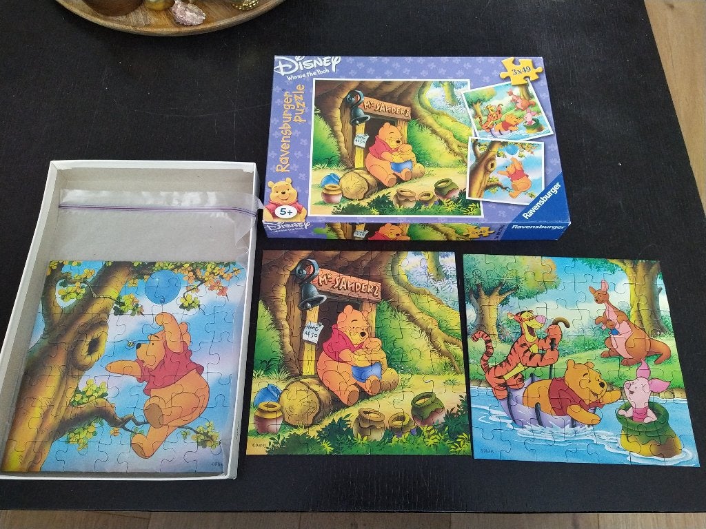 3x puzzel winnie the pooh - compleet, Ophalen of Verzenden, 10 tot 50 stukjes, Gebruikt