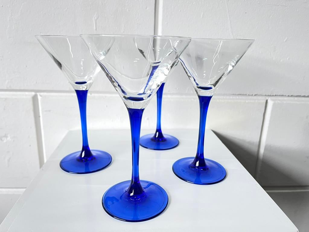 Cocktail glazen vintage martini glazen blauwe voet Luminarc, Ophalen of Verzenden, Zo goed als nieuw, Overige typen
