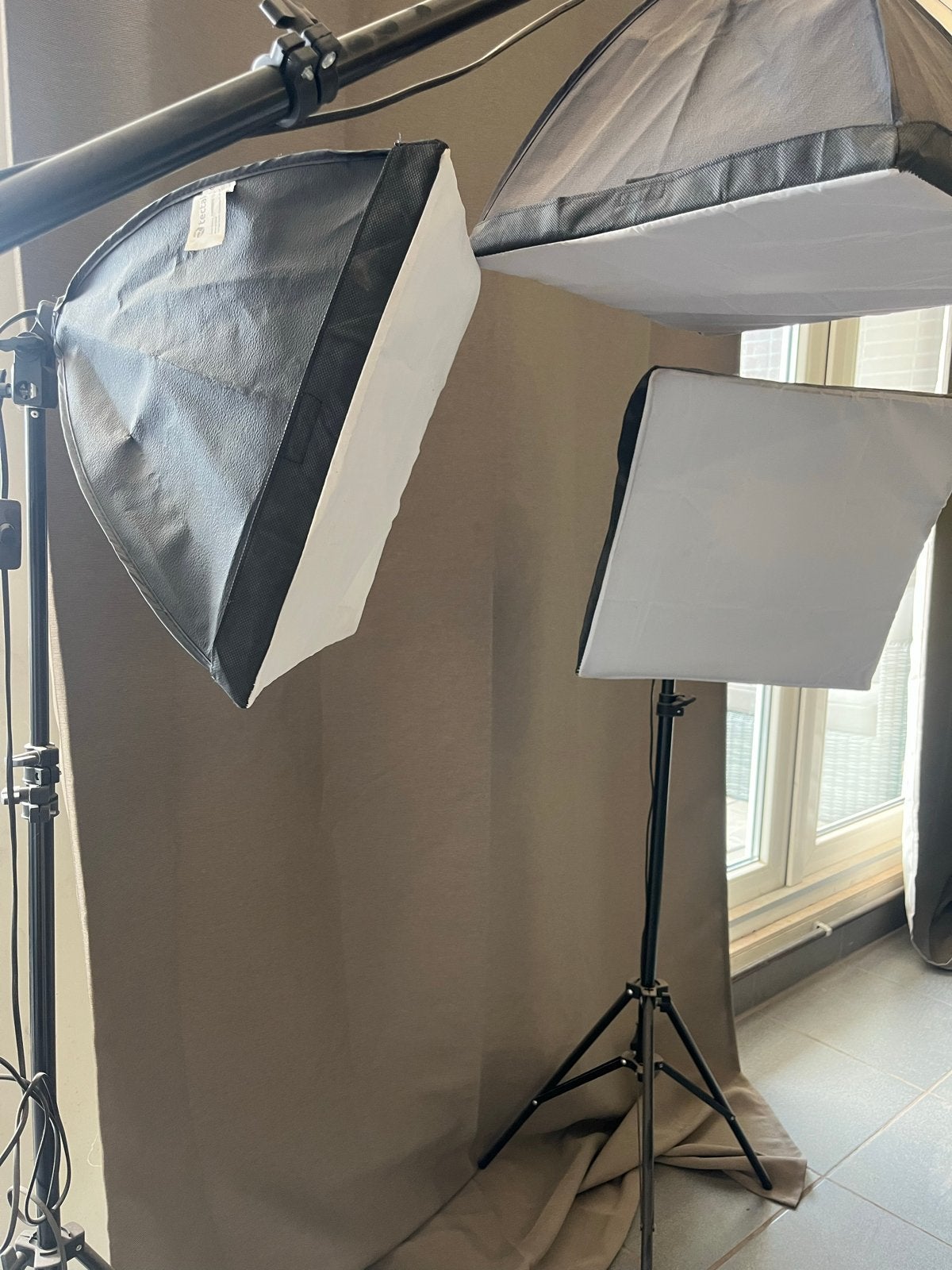Set van 3 fotostudio lampen met softbox en statief MOET WEG, Lamp of Flitsset, Gebruikt, Ophalen of Verzenden, Overige merken