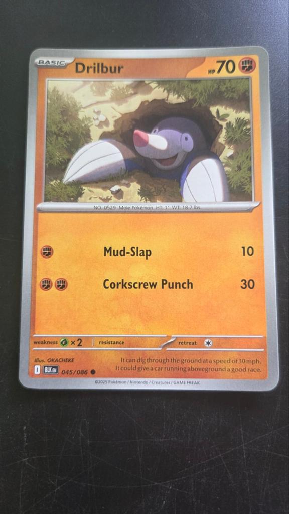 Drilbur 045/086 Black Bolt Pokémon kaart, Verzenden, Zo goed als nieuw, Losse kaart