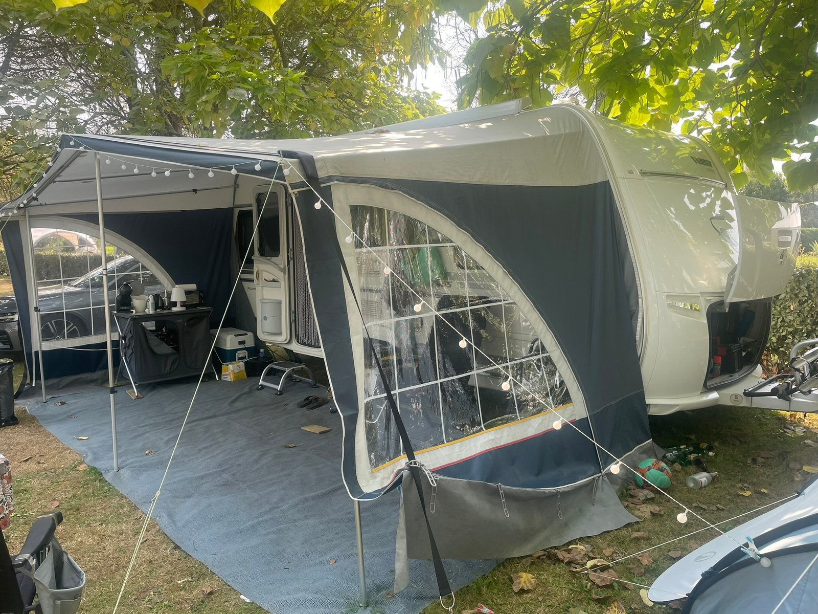 Voortent Dorema caravan,  maat 13, blauw, grijs, Ophalen, Gebruikt