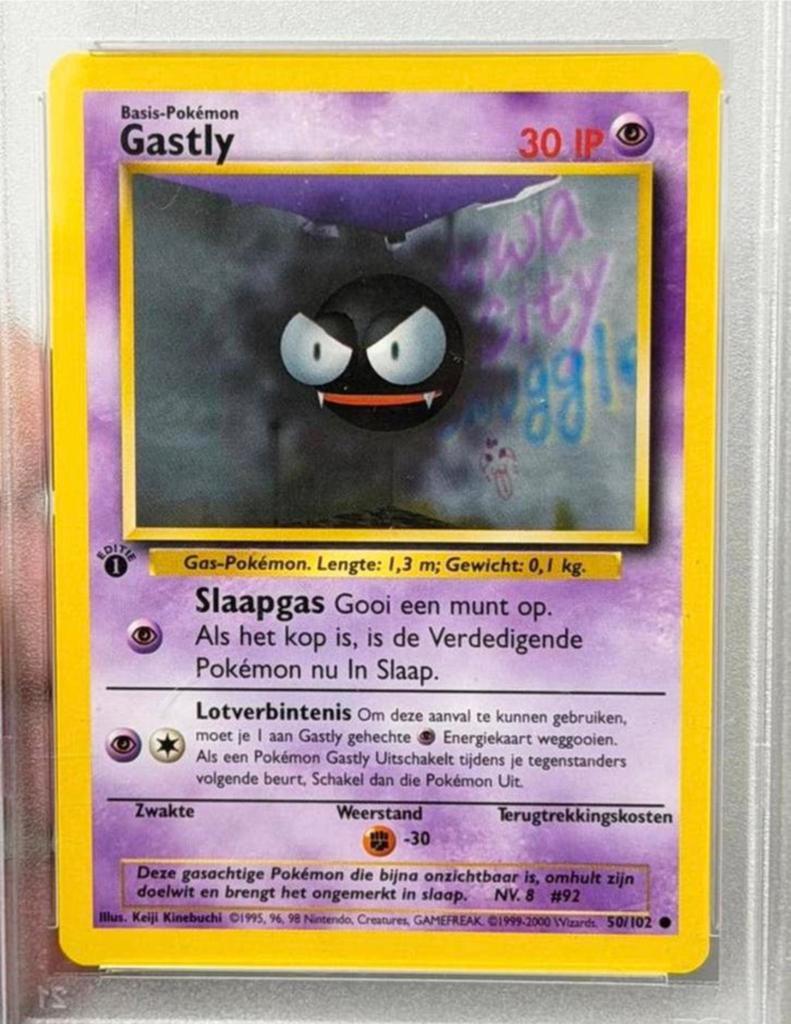 1999 POKEMON DUTCH #50 GASTLY First 1ST EDITION kaart psa-9, Hobby en Vrije tijd, Verzamelkaartspellen | Pokémon, Ophalen of Verzenden