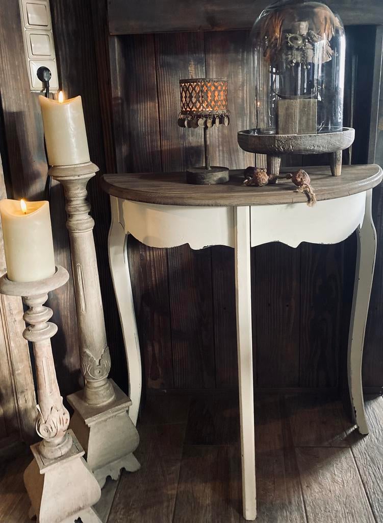 Half rond haltafeltje brocante landelijk, Huis en Inrichting, Tafels | Sidetables, Ophalen, 50 tot 100 cm, Rond, Zo goed als nieuw