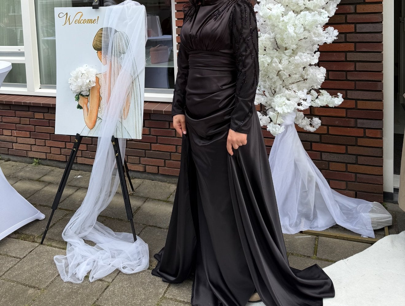 Elegante Zwarte Trouwjurk/Avondjurk, Kleding | Dames, Trouwkleding en Trouwaccessoires, Ophalen of Verzenden, Zo goed als nieuw