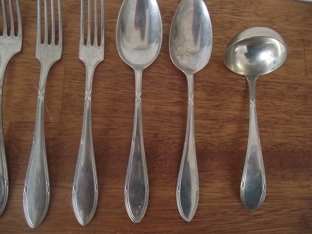 6 vintage kruisband bestek vork 21cm Wellner Alpacca 1910 ps, Ophalen of Verzenden