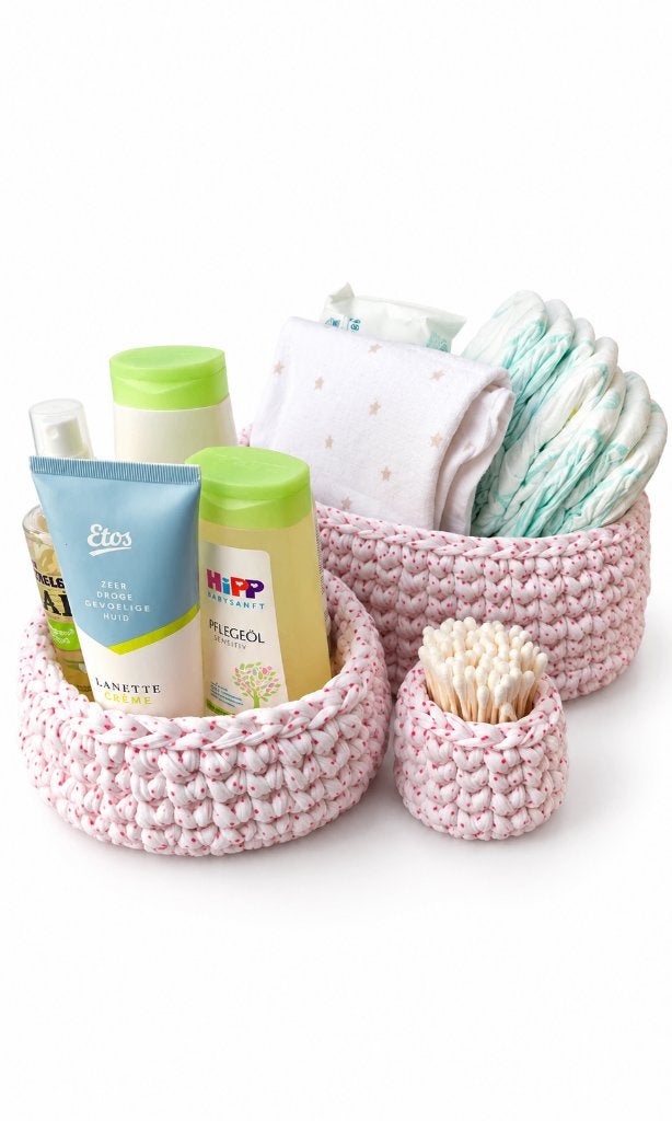Set van 3 gehaakte gestippelde mandjes | Babykamer opbergset, Ophalen of Verzenden, Nieuw