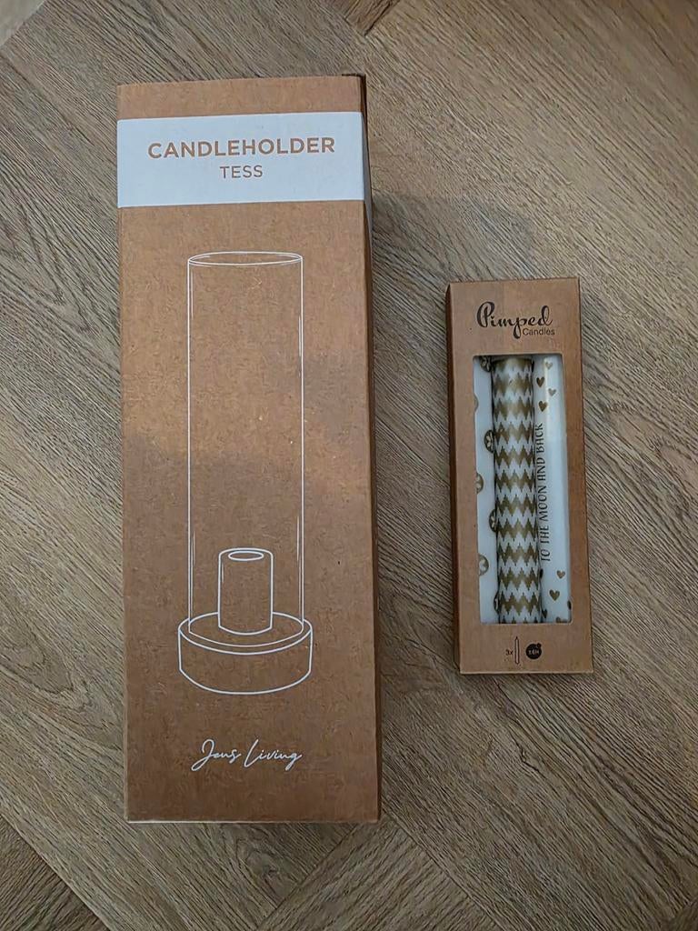Candle holder Tess met kaarsen, Huis en Inrichting, Woonaccessoires | Kandelaars en Kaarsen, Ophalen of Verzenden, Nieuw