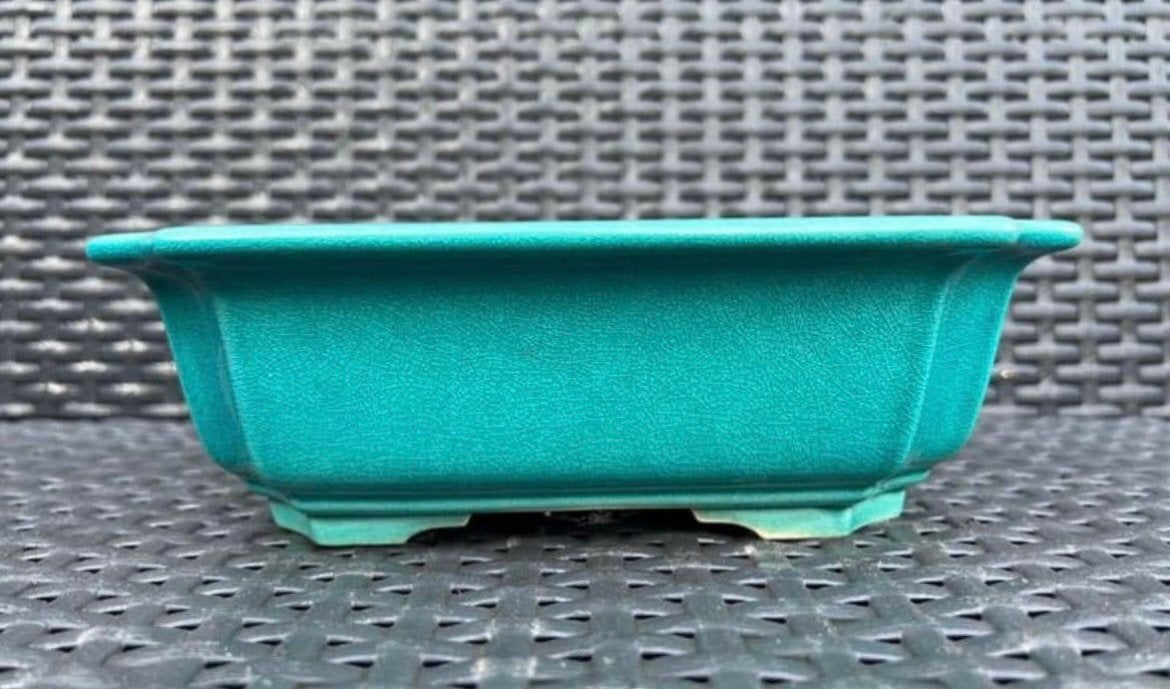 Bonsai schaal handgemaakt Turquoise gemerkt 23x23x7,1, Vierkant, Nieuw, Ophalen of Verzenden, Aardewerk